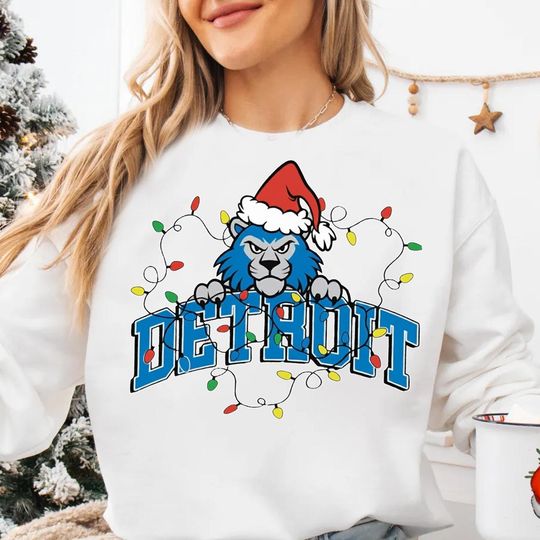 Discover Christmas Detroit Football Sweatshirt, Santa Sweatshirt Fan Holiday Tee, Christmas Game Day Shirt, Football Season, Detroit Fans