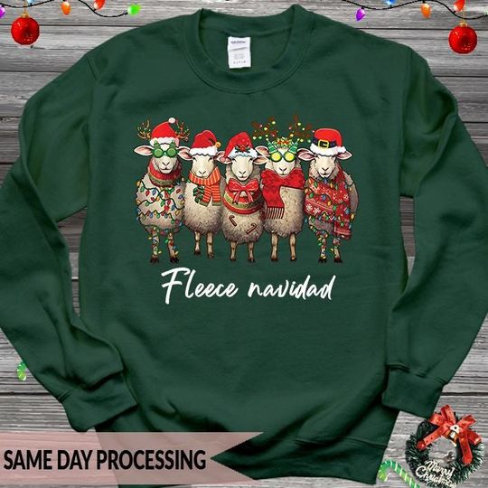 Discover Fleece Navidad Christmas Sweatshirt, Sheep Lover Jumper, Xmas Sheep & Reindeer Animal Jumper, Funny Sheep Gift