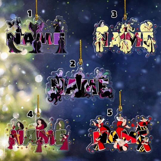 Discover Custom Name Disney Female Villains Ornament, Disney Villains Xmas 2025, Christmas Tree Hanging Ornament, Custom Name Ornament Gift SL3D14