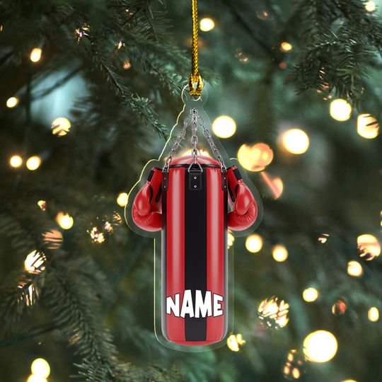 Discover Personalized Boxing Ornament, Custom Boxing Gloves and Punching Bag 2D Flat Ornament,Christmas Tree Hanging Decor, Boxing Lovers Gift UN5X31