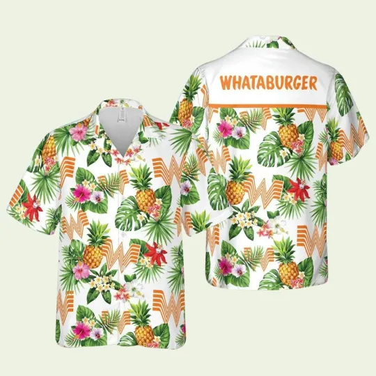 Discover Tropical Whataburger Pineapple Tropical Flower Hawaiian Shirt
