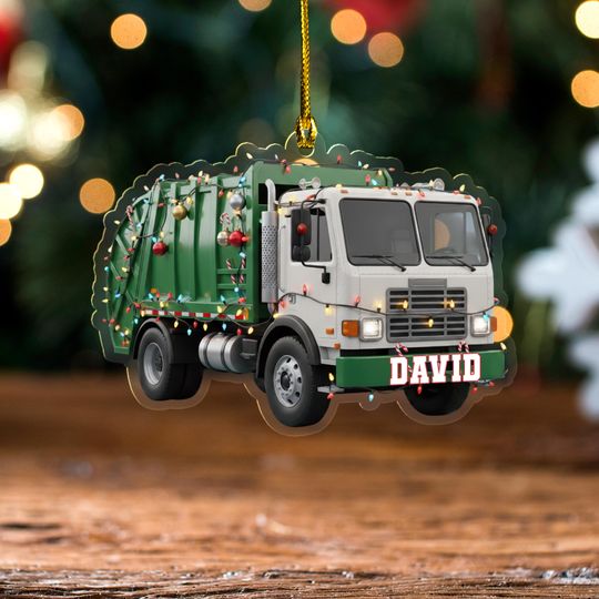 Personalized Garbage Truck Ornament, Trash Truck Christmas Acrylic Ornament