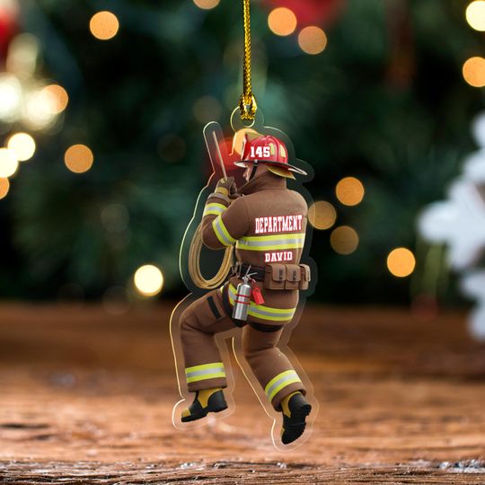 Discover Personalized Firefighter and Fire Extinguisher Ornament for Fireman,US Flag Firefighter Ornament,Fireman Dad Gift,Firefighter Gift UN5A21