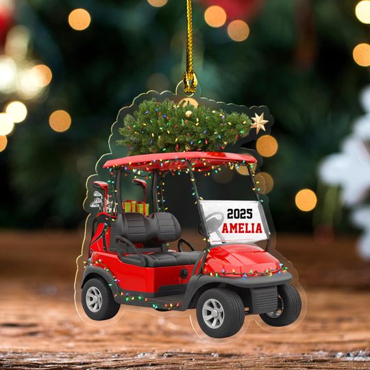 Discover Personalized Golf Cart Christmas Ornament, Golf Car Shaped Acrylic Ornament, Golf Cart Ornament, Golf Clubs Ornament,Golf Lovers Gift UN5H16