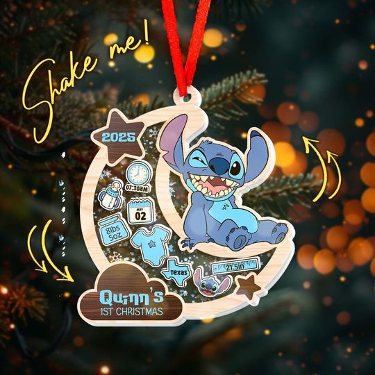 Discover Personalized Disney Stitch First Christmas Shaker Ornament  Disney Lilo & Stitch Babys 1st Xmas Keepsake UN5J13