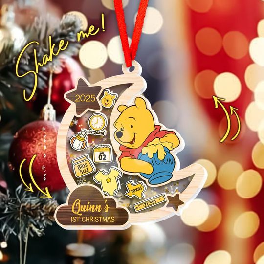 Discover Personalized Winnie The Pooh Baby First Christmas Shaker Ornament, Disney Xmas Ornament, Pooh Bear Honey Co Home Decoration Keepsake UN5J12