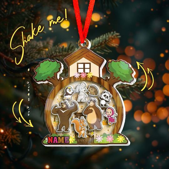 Discover Personalized Masha And Bear Shaker Ornament, 4D Cartoon Ornament, Masha And Bear Ornament 2025,Merry Christmas 2025 Ornament Keepsake UN5J11