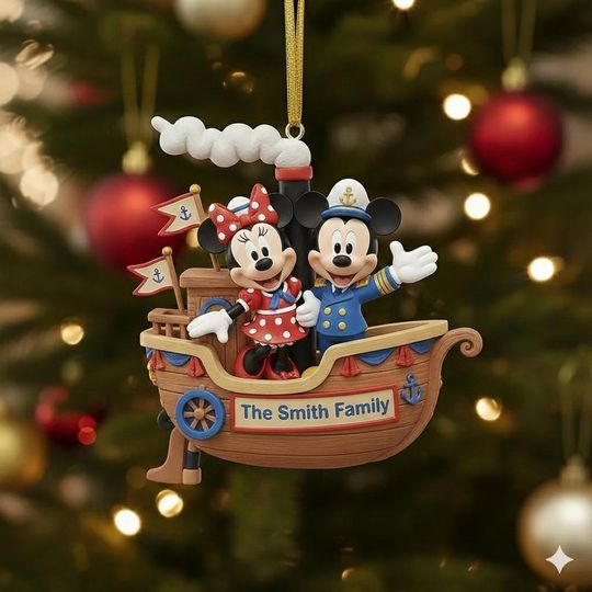 Discover Personalized Disney Christmas Cruise Ornament 2025, Mickey Family Acrylic Keepsake, Very Merrytime Cruise Christmas Decoration Gift UAREN05