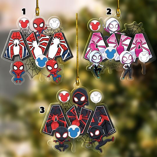 Custom Name Spidey And His Amazing Friends Acrylic Ornament, Peter Parker Gwen Stacy Miles Morales Christmas Gift