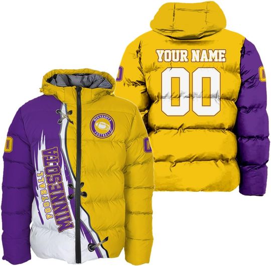 Discover Personalized Minnesota Football Team Vikings Men's Hooded Puffer Jacket