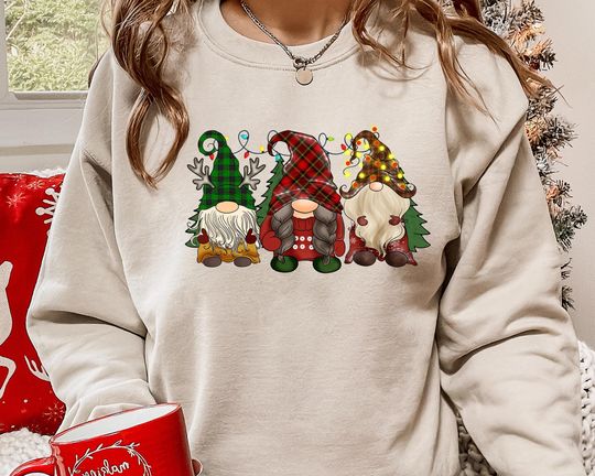 Discover Gnome Christmas Sweatshirt, Cute Gnome Holiday Crewneck Jumper, Merry Christmas Gnome Printed Jumper