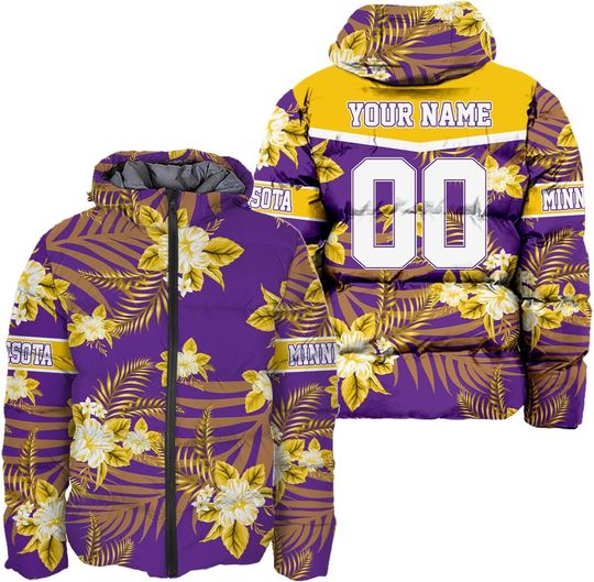 Discover Personalized Minnesota Football Team Vikings Men's Hooded Puffer Jacket