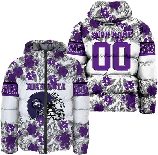 Discover Personalized Minnesota Football Team Vikings Men's Hooded Puffer Jacket