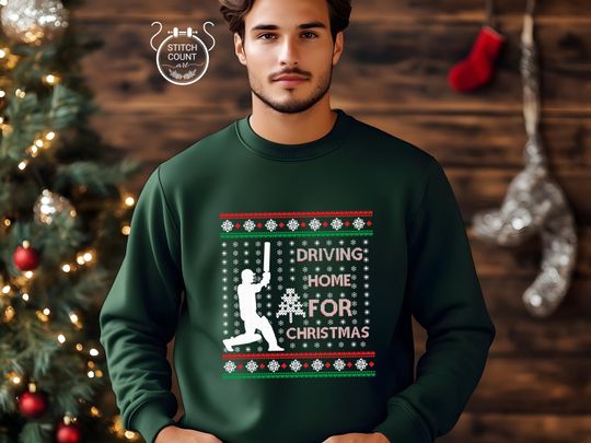 Discover Cricket Driving Home For Christmas Sweatshirt, Funny Cricket Christmas Jumper, Xmas Cricket Printed Crewneck, Cricket Lover Gift