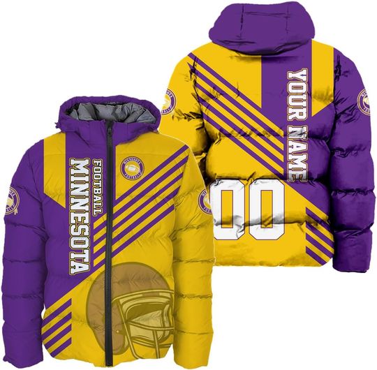 Discover Personalized Minnesota Football Team Vikings Men's Hooded Puffer Jacket