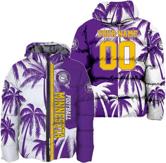 Discover Personalized Minnesota Football Team Vikings Men's Hooded Puffer Jacket