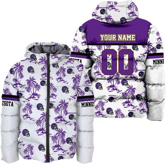 Discover Personalized Minnesota Football Team Vikings Men's Hooded Puffer Jacket