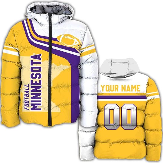 Discover Personalized Minnesota Football Team Vikings Men's Hooded Puffer Jacket