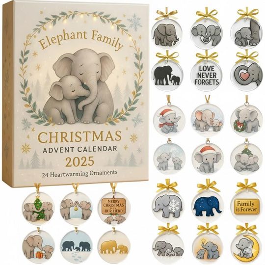 Elephant Family Christmas Advent Calendar 2025, Elephant Christmas Advent Calendar, Christmas Advent Calendar, Christmas Countdown Gift.