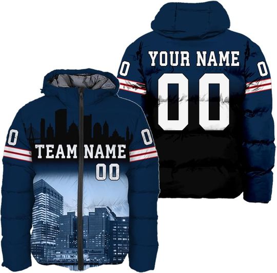 Discover Mens Custom Down Jacket American Sport Personalized Puffer Jacket Any Name Number City Landscape Team Name S-5XL