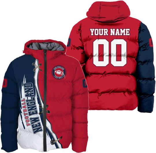 Discover Personalized New England Football Team Patriots Men's Hooded Puffer Jacket
