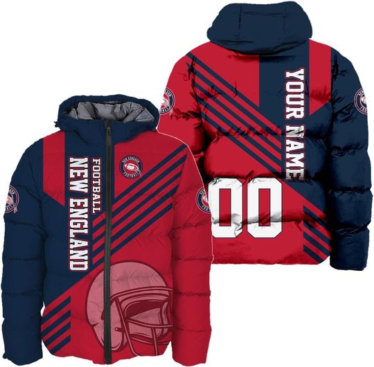 Personalized New England Football Team Patriots Men's Hooded Puffer Jacket
