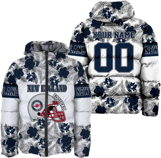 Discover Personalized New England Football Team Patriots Men's Hooded Puffer Jacket