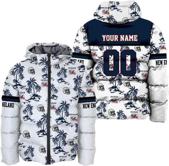 Discover Personalized New England Football Team Patriots Men's Hooded Puffer Jacket
