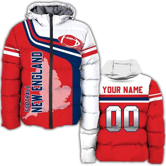 Discover Personalized New England Football Team Patriots Men's Hooded Puffer Jacket
