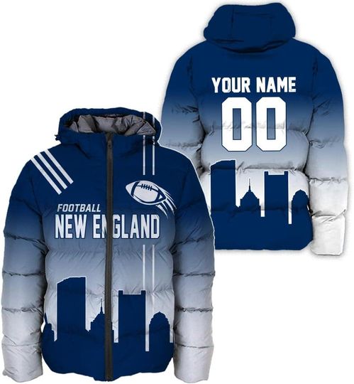 Personalized New England Football Team Patriots Men's Hooded Puffer Jacket