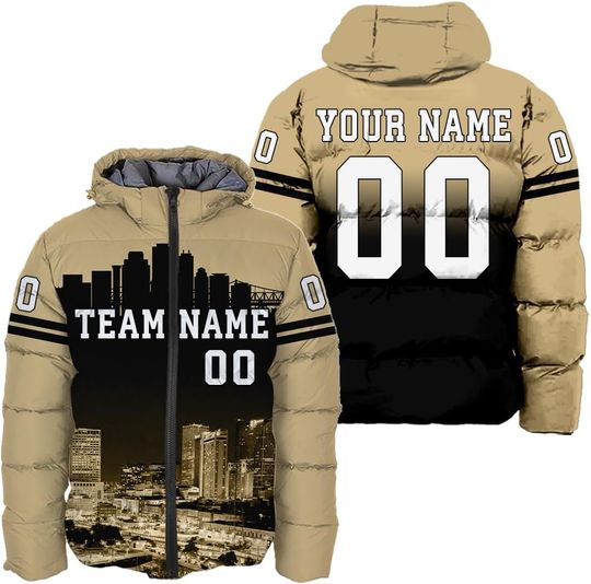 Discover Personalized New Orleans Football Team Saints Men's Hooded Puffer Jacket