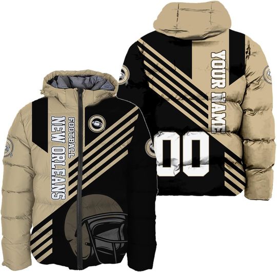Discover Personalized New Orleans Football Team Saints Men's Hooded Puffer Jacket