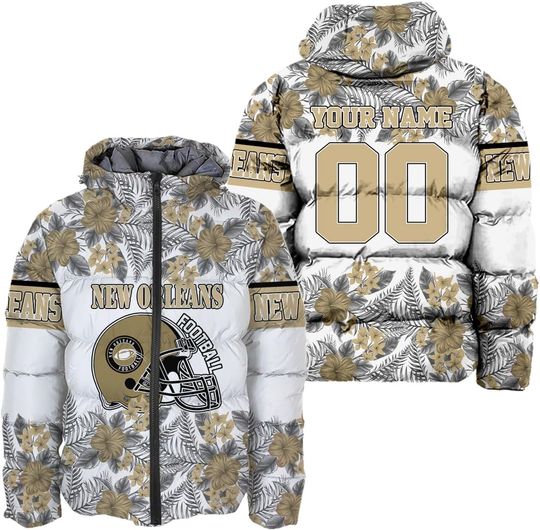 Personalized New Orleans Football Team Saints Men's Hooded Puffer Jacket