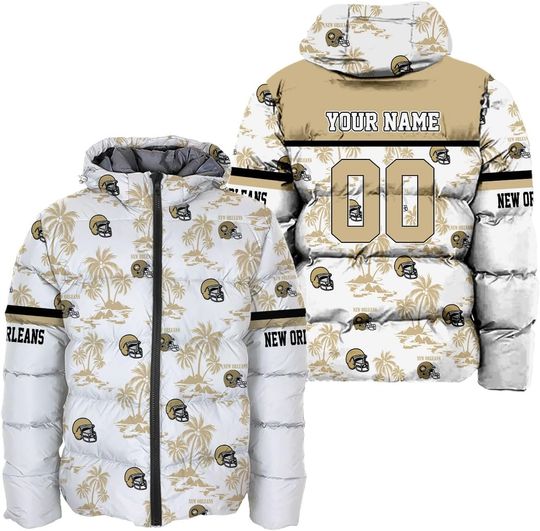 Discover Personalized New Orleans Football Team Saints Men's Hooded Puffer Jacket