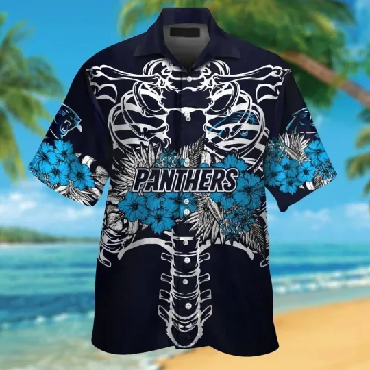 Carolina Panthers Short Sleeve Button Up Tropical Hawaiian Shirt