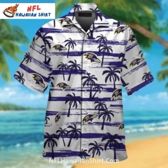 Ravens Hawaiian Shirt With Palm Trees And Beach Stripes