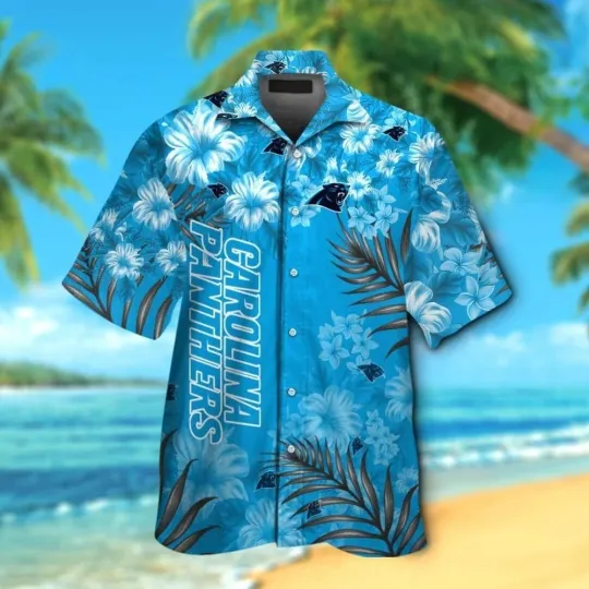 Carolina Panthers Short Sleeve Button Up Tropical Hawaiian Shirt