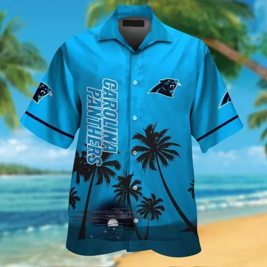 Carolina Panthers Short Sleeve Button Up Tropical Hawaiian Shirt