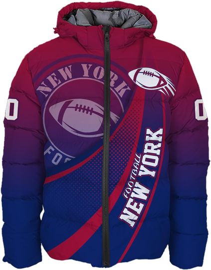 Discover Men Football Custom Name Number Logo Front Back Puffer Coat Lightweight Hooded Insulated Winter Windproof Down Jacket