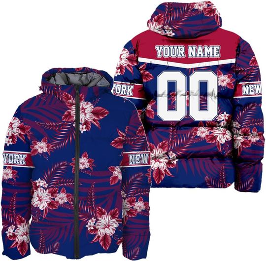 Personalized New York Football Team Giants Men's Hooded Puffer Jacket