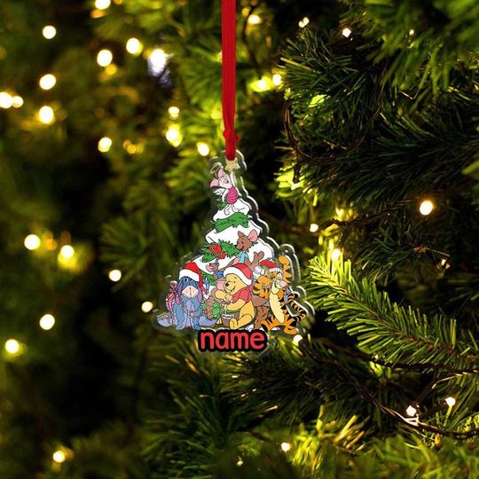 Christmas Tree Winnie The Pooh Ornament, Personalized Name Winnie Pooh & Friends Ornament