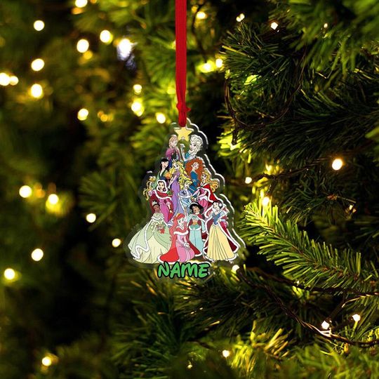 Discover Christmas Tree Princess Squad Ornament, Personalized Name Disney Princess Ornament