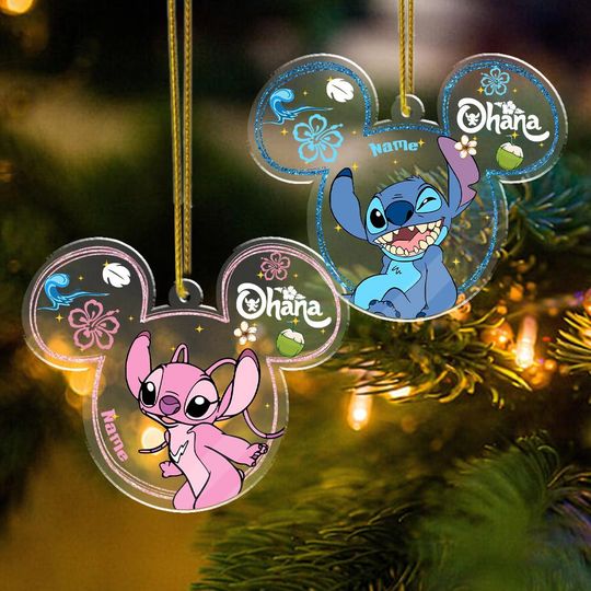 Personalized Name Stitch and Angel Ornament, Christmas Lilo And Stitch Ornament