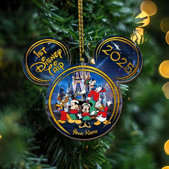 Custom Christmas Mickey & Friends First Disney Trip Ornament, Christmas Mickey Head Ornament