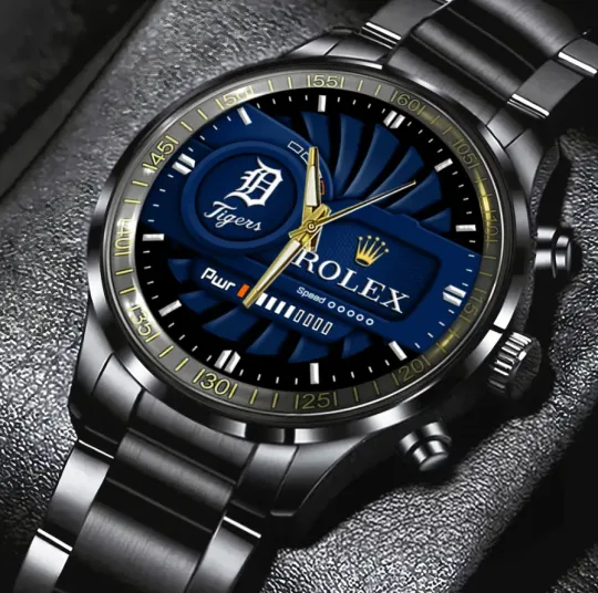 Discover Detroit Tigers Black Stainless Steel Watch Calendar Band