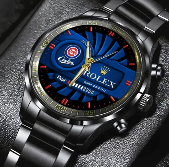 Chicago Cubs Black Stainless Steel Band Watch for Fans