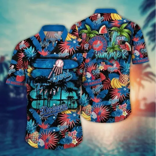 Los Angeles Baseball Team Dodgers Hawaiian Beach Summer Button Down Shirt