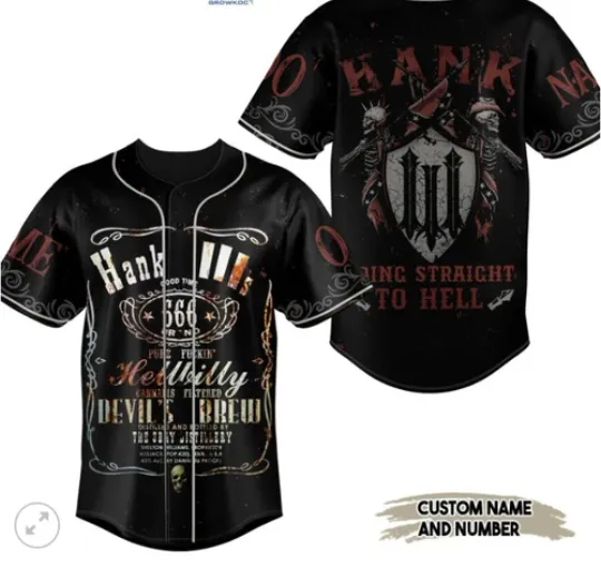 Hank Williams III Going Straight To Hell Black baseball jersey, new 3d gift
