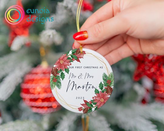 Discover Personalized Couples Christmas Ornament, Ceramic Xmas Decor