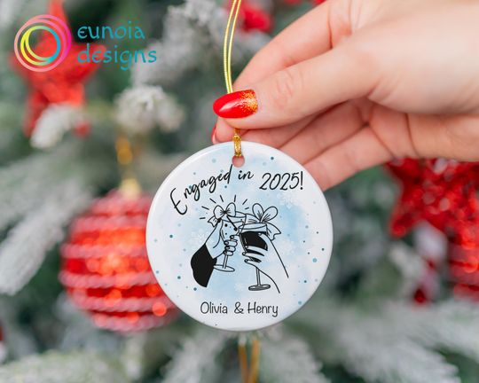 Discover Personalized Engaged Christmas Ornament, Engagement Gift for Couple Ornament